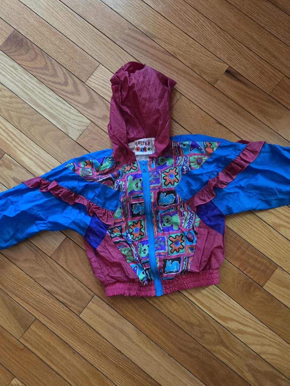 Colorful Kids Windbreaker Jacket - Bright Blue & Magenta 3T